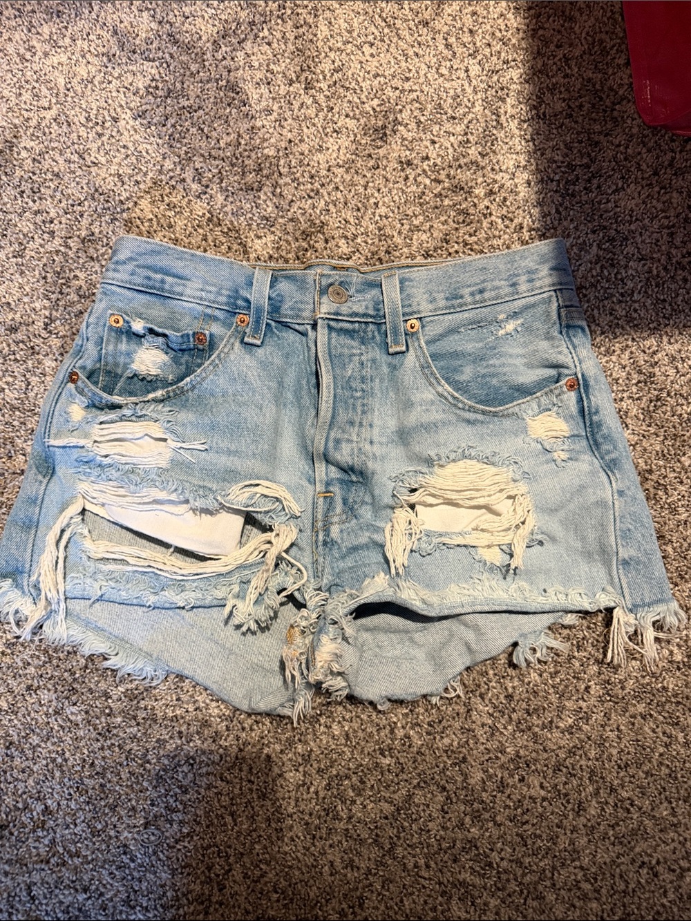 Light Wash Distressed High-Rise Denim Shorts